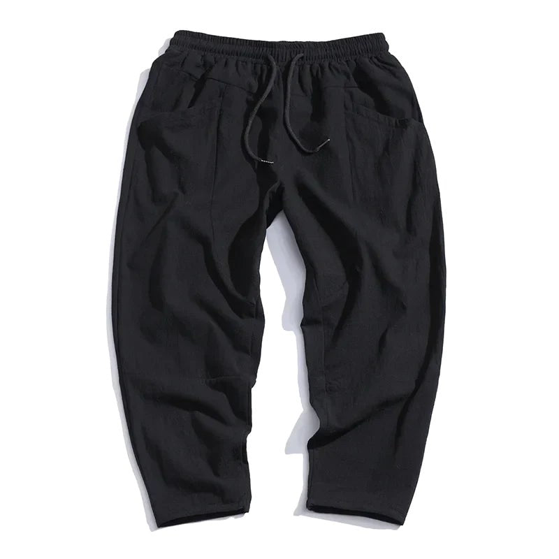 Declan | Men's Cropped Trousers with Drawstring Waist, Relaxed-Fit Casual Trousers | Bella Blue