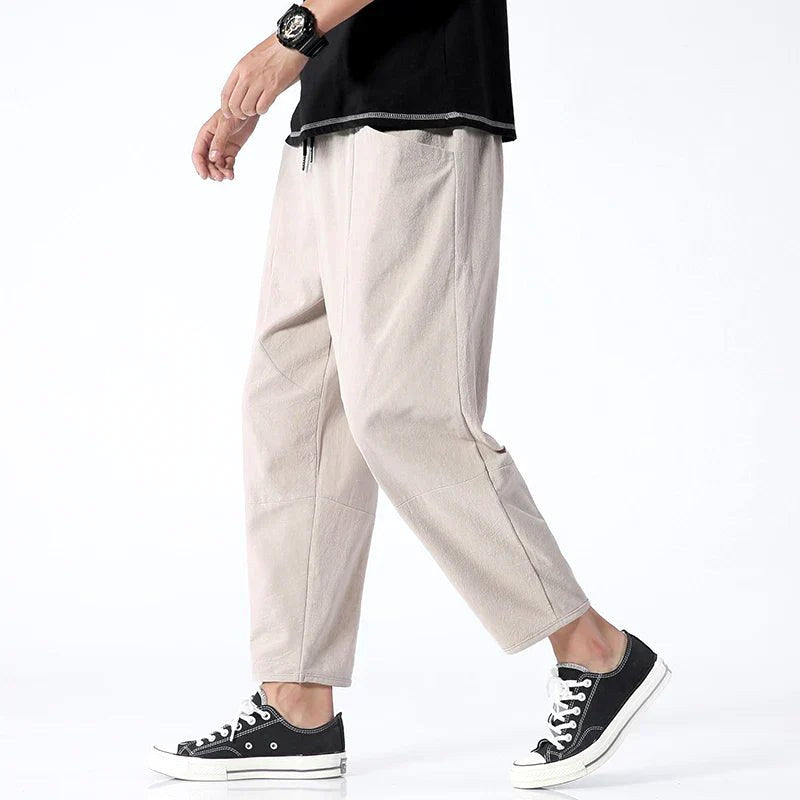 Declan | Men's Cropped Trousers with Drawstring Waist, Relaxed-Fit Casual Trousers | Bella Blue
