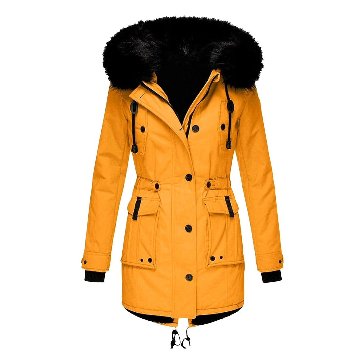 Delaney | Women's Hooded Parka Coat, Full-Length Winter Coat | Bella Blue | Gold