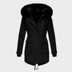 Delaney | Women's Hooded Parka Coat, Full-Length Winter Coat | Bella Blue | Black