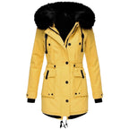 Delaney | Women's Hooded Parka Coat, Full-Length Winter Coat | Bella Blue | Yellow