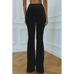 Delphine | Women's Single-Button Blazer Flare Trouser Set, Contrast Lapel Two-Piece Suit | Bella Blue