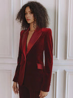 Delphine | Women's Single-Button Blazer Flare Trouser Set, Contrast Lapel Two-Piece Suit | Bella Blue