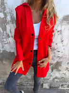Denise | Women's Hooded Cotton-Blend Jacket, Relaxed Transitional Jacket | Bella Blue | Red