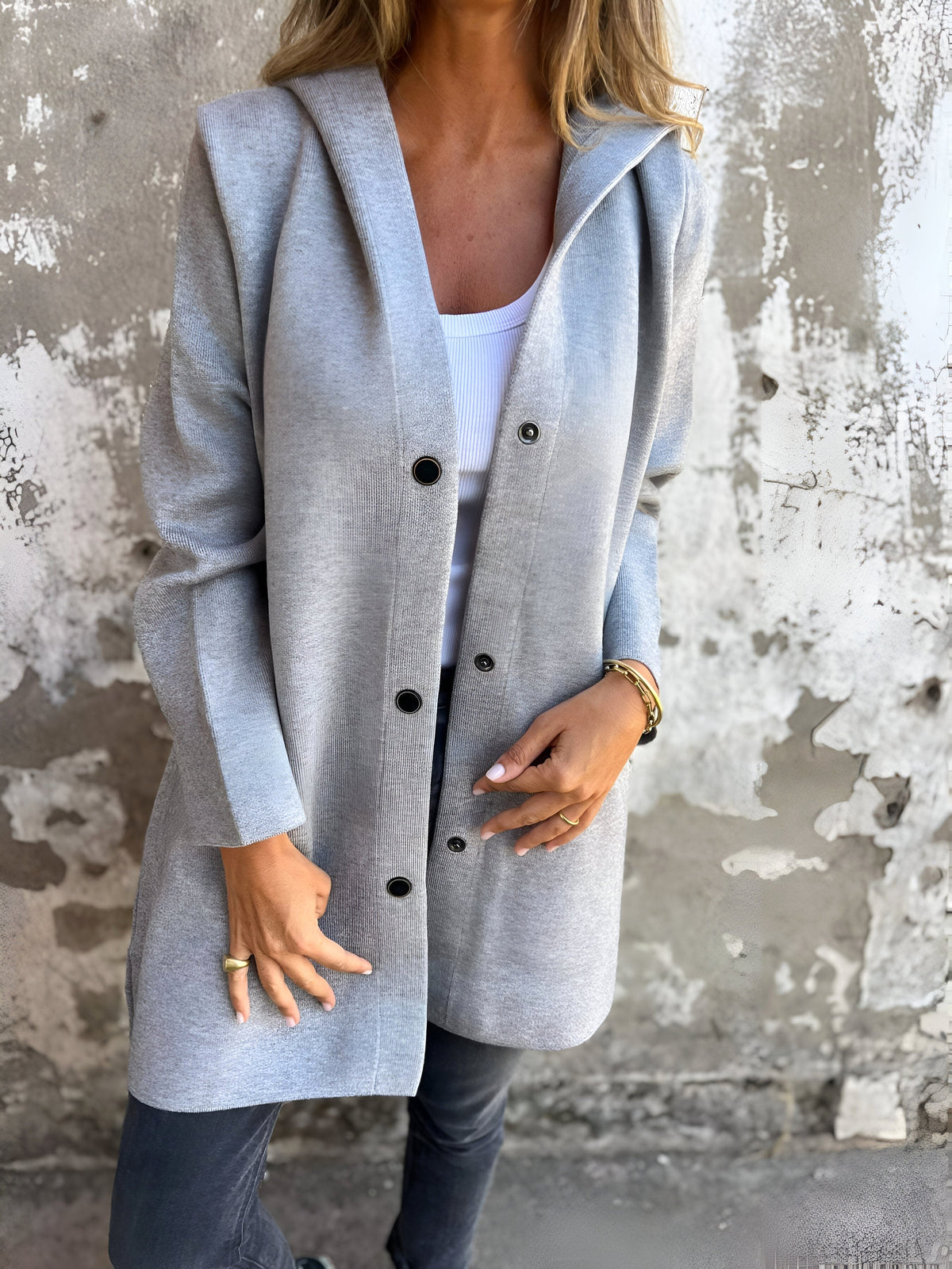 Denise | Women's Hooded Cotton-Blend Jacket, Relaxed Transitional Jacket | Bella Blue | Black