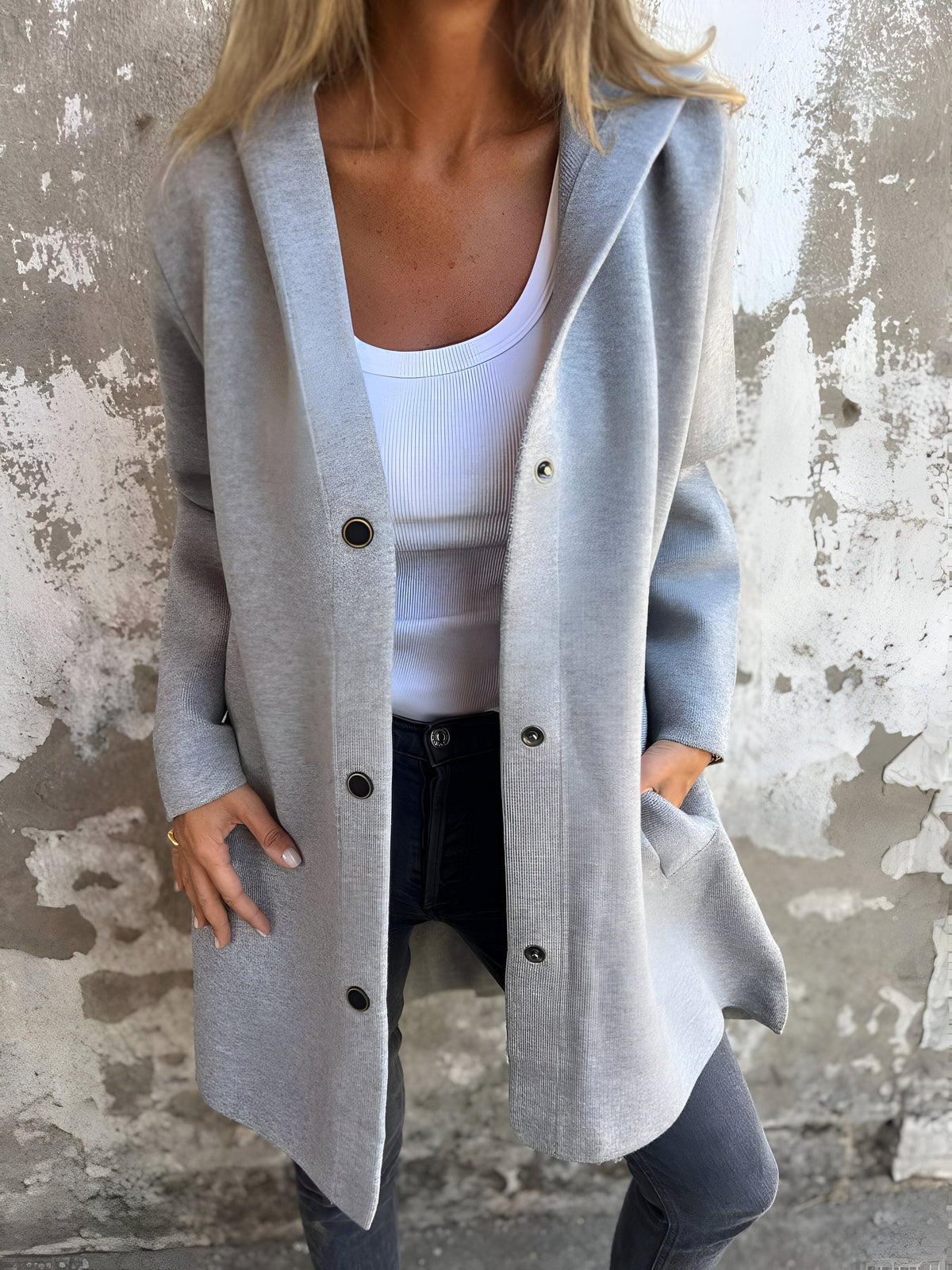 Denise | Women's Hooded Cotton-Blend Jacket, Relaxed Transitional Jacket | Bella Blue | Brown
