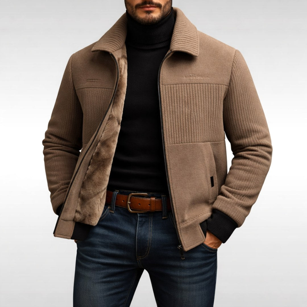Derek | Men's Fleece Jacket, Lightweight Everyday Jacket | Bella Blue | Khaki