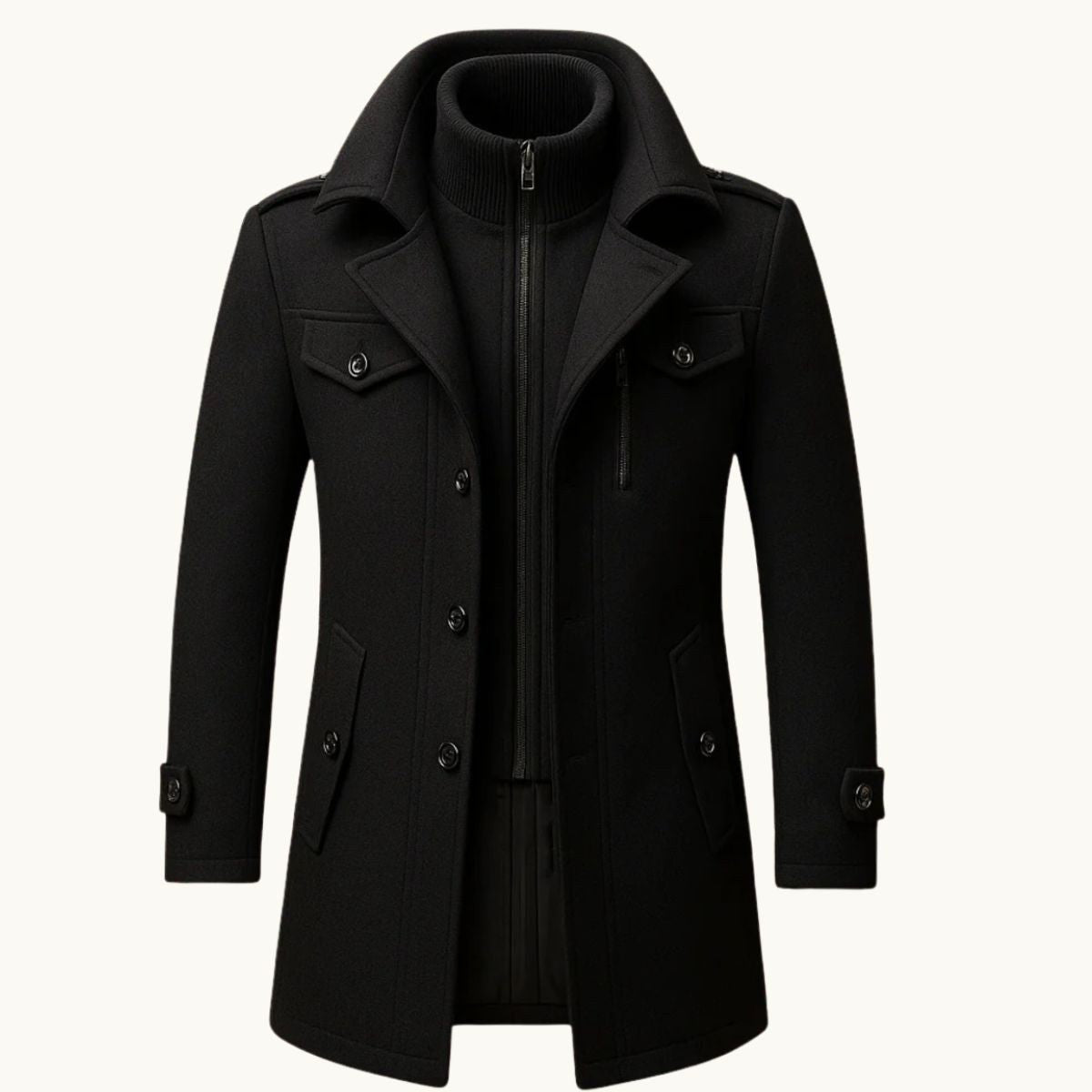 Derek | Women's Tailored Warm Coat, Structured Autumn Coat | Bella Blue | Black