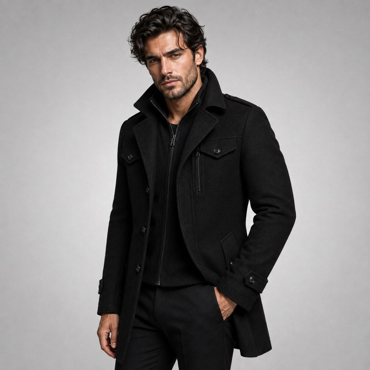 Derek | Women's Tailored Warm Coat, Structured Autumn Coat | Bella Blue | Khaki