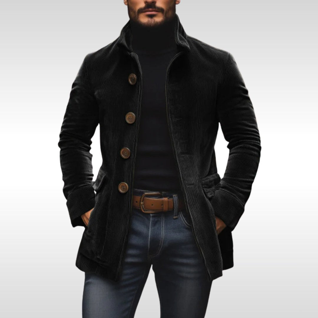Detlef | Men's Corduroy Jacket with Structured Cut, Classic Autumn Jacket | Bella Blue | Grey