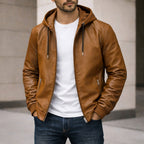 Devin | Men's Hooded Jacket with Clean Lines, Structured Autumn Jacket | Bella Blue | Brown