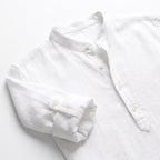 Devin | Women's Linen Popover Shirt with Stand Collar, Relaxed Resort Blouse | Bella Blue