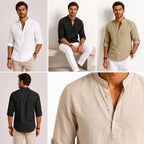 Devin | Women's Linen Popover Shirt with Stand Collar, Relaxed Resort Blouse | Bella Blue