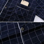 Dieter | Men's Striped Pyjamas with Long Sleeves, Two-Piece Pyjama Set | Bella Blue | Iron Grey