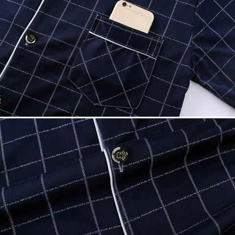 Dieter | Men's Striped Pyjamas with Long Sleeves, Two-Piece Pyjama Set | Bella Blue | Iron Grey