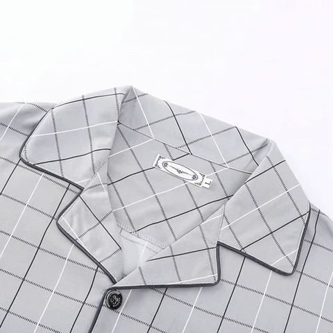 Dieter | Men's Striped Pyjamas with Long Sleeves, Two-Piece Pyjama Set | Bella Blue | Iron Grey