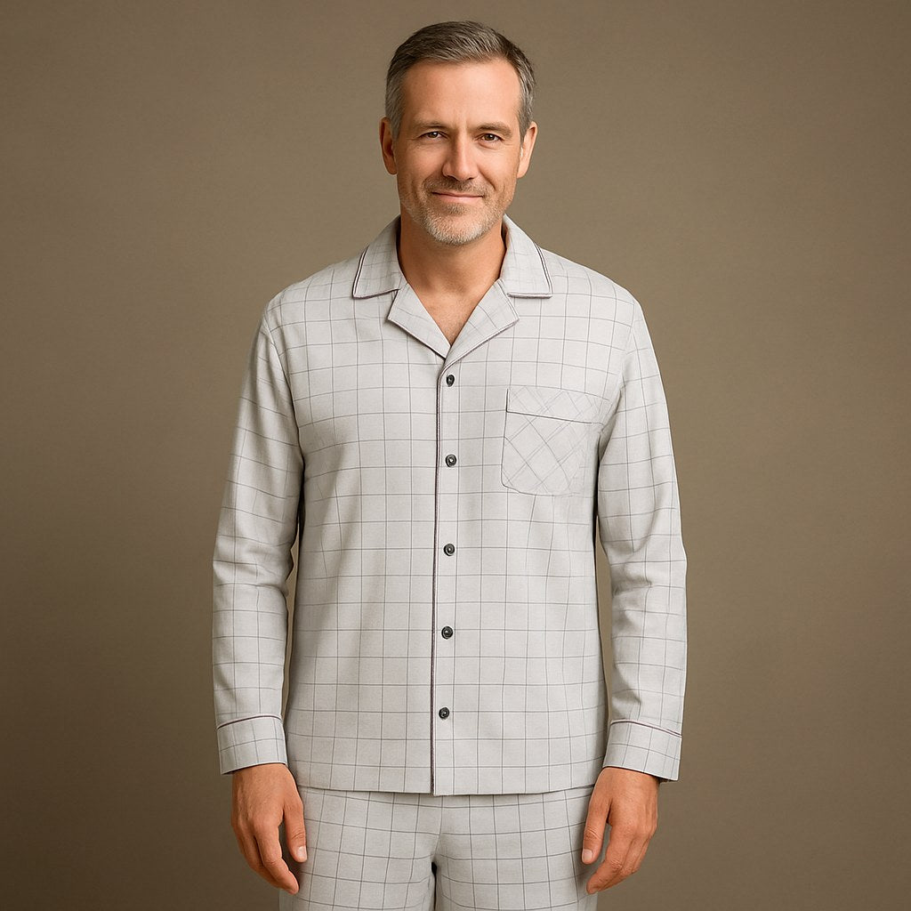 Dieter | Men's Striped Pyjamas with Long Sleeves, Two-Piece Pyjama Set | Bella Blue | Bayeux Blue