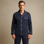 Dieter | Men's Striped Pyjamas with Long Sleeves, Two-Piece Pyjama Set | Bella Blue | Bayeux Blue