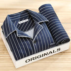 Dieter | Men's Striped Pyjamas with Long Sleeves, Two-Piece Pyjama Set | Bella Blue | Grey-Brown
