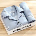 Dieter | Men's Striped Pyjamas with Long Sleeves, Two-Piece Pyjama Set | Bella Blue | Grey-Brown