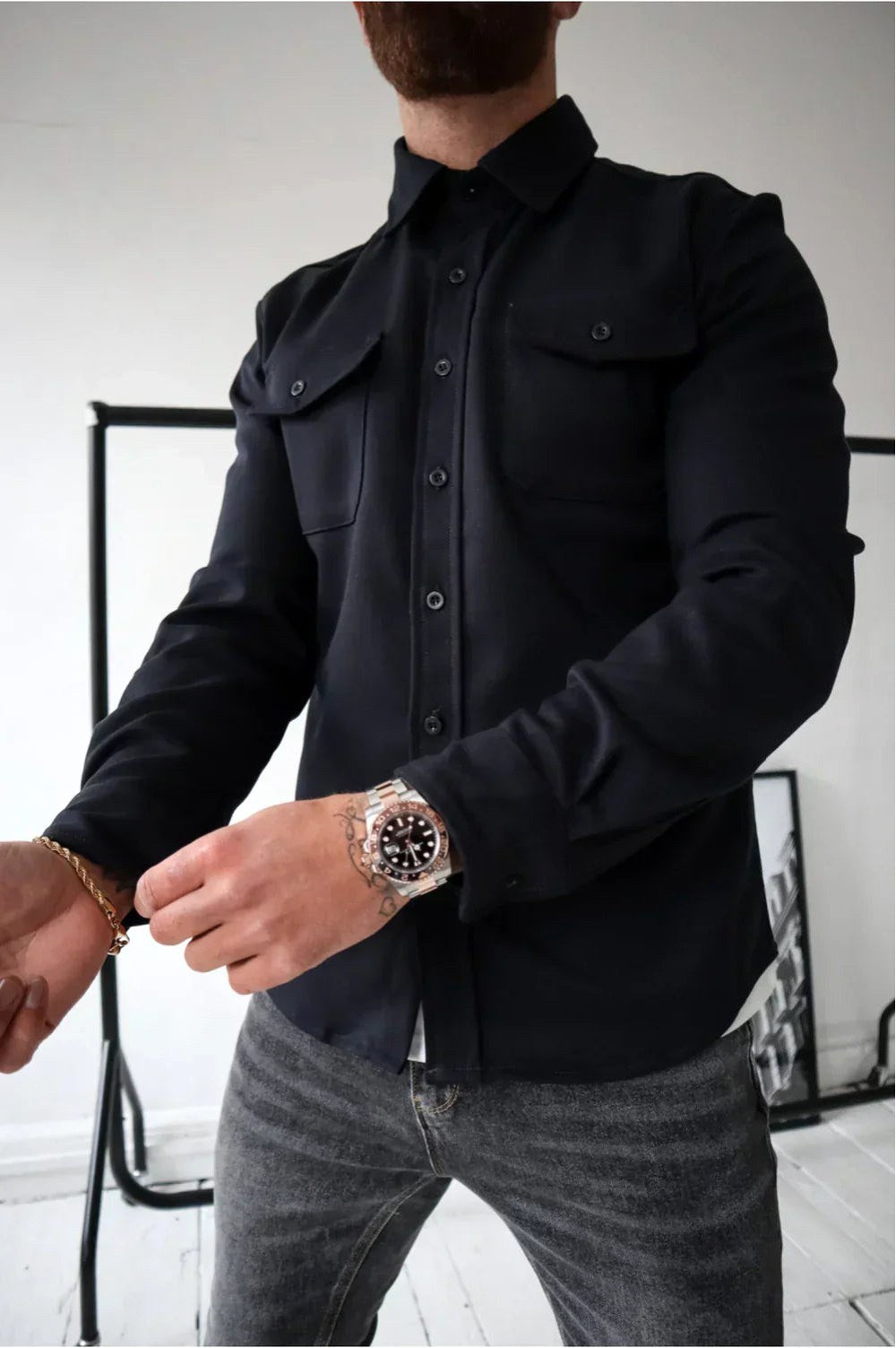 Dominic | Men's Long Sleeve Button-Up Shirt Jacket, Relaxed-Fit Overshirt | Bella Blue