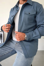 Dominic | Men's Long Sleeve Button-Up Shirt Jacket, Relaxed-Fit Overshirt | Bella Blue