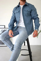 Dominic | Men's Long Sleeve Button-Up Shirt Jacket, Relaxed-Fit Overshirt | Bella Blue