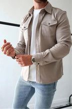 Dominic | Men's Long Sleeve Button-Up Shirt Jacket, Relaxed-Fit Overshirt | Bella Blue