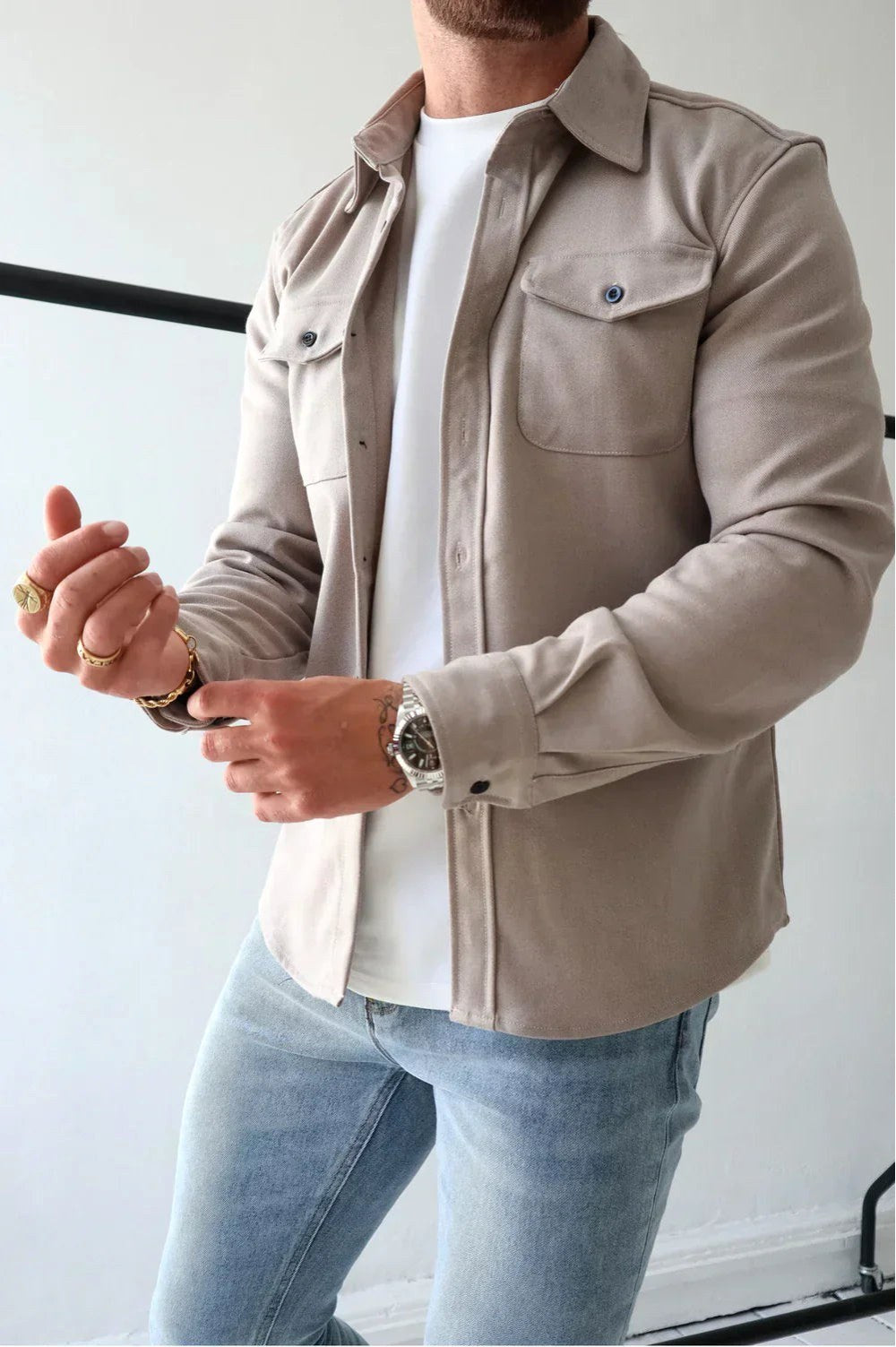 Dominic | Men's Long Sleeve Button-Up Shirt Jacket, Relaxed-Fit Overshirt | Bella Blue