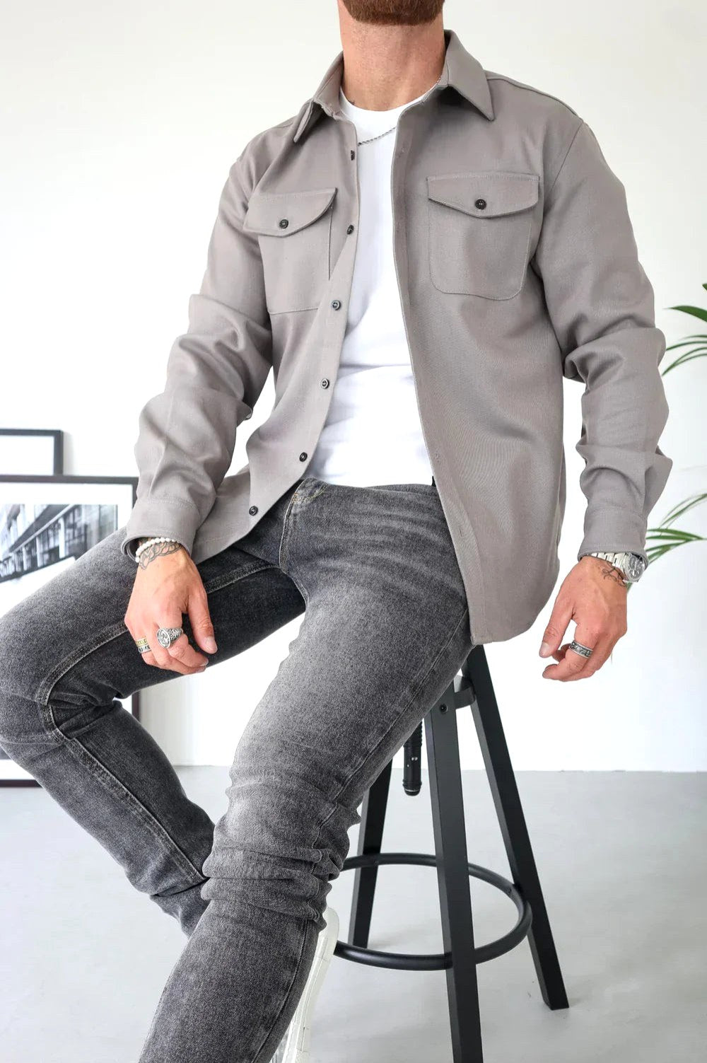 Dominic | Men's Long Sleeve Button-Up Shirt Jacket, Relaxed-Fit Overshirt | Bella Blue | Black