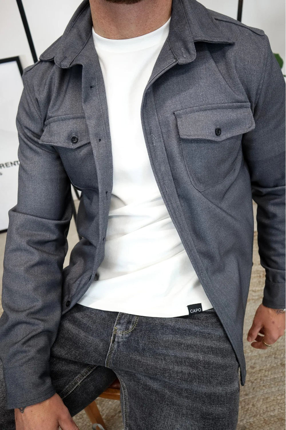 Dominic | Men's Long Sleeve Button-Up Shirt Jacket, Relaxed-Fit Overshirt | Bella Blue | Dark Blue