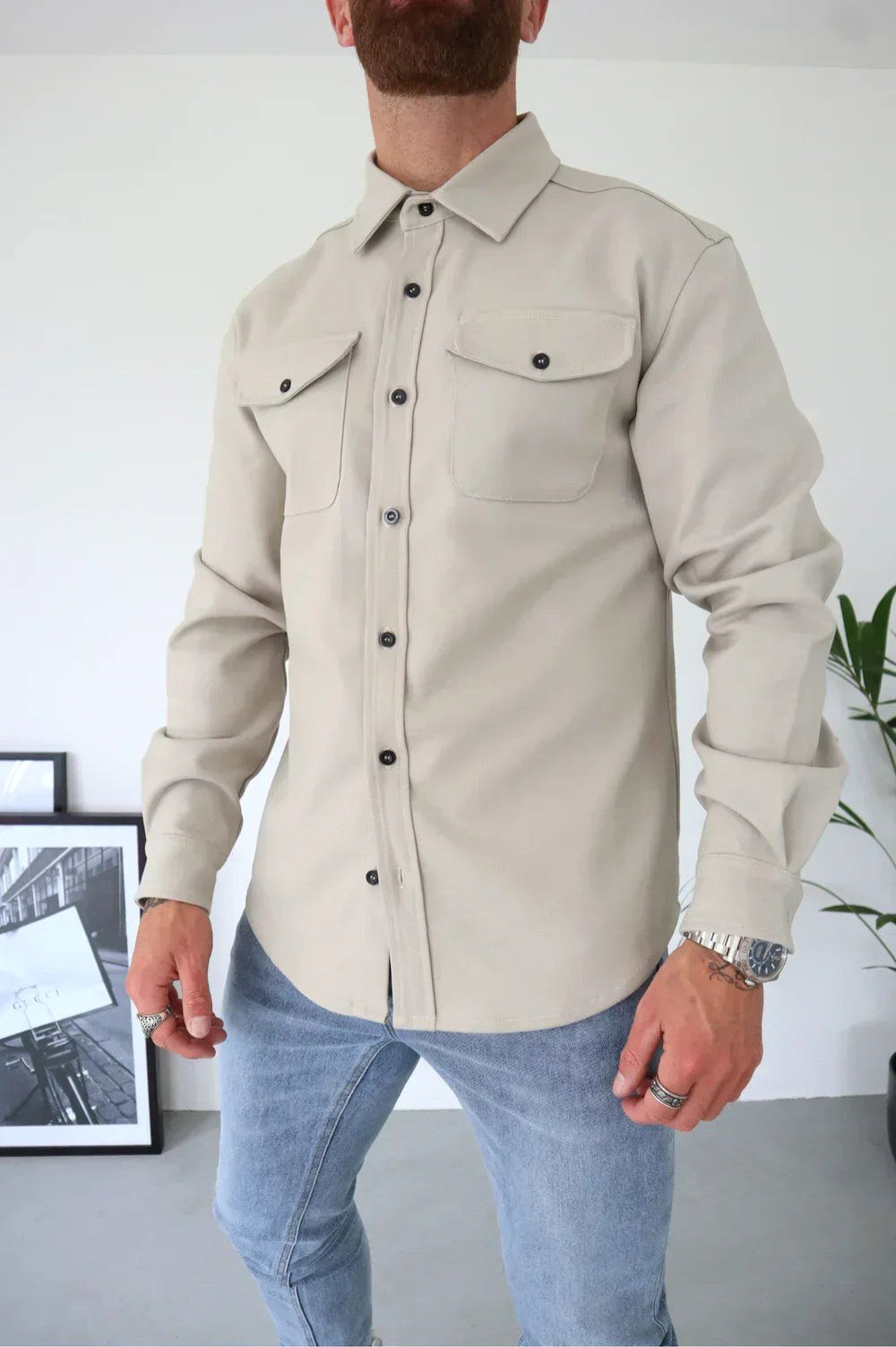 Dominic | Men's Long Sleeve Button-Up Shirt Jacket, Relaxed-Fit Overshirt | Bella Blue