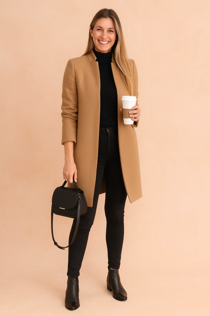 Dominique | Women's Minimalist Fitted Coat, Lightweight Everyday Coat | Bella Blue