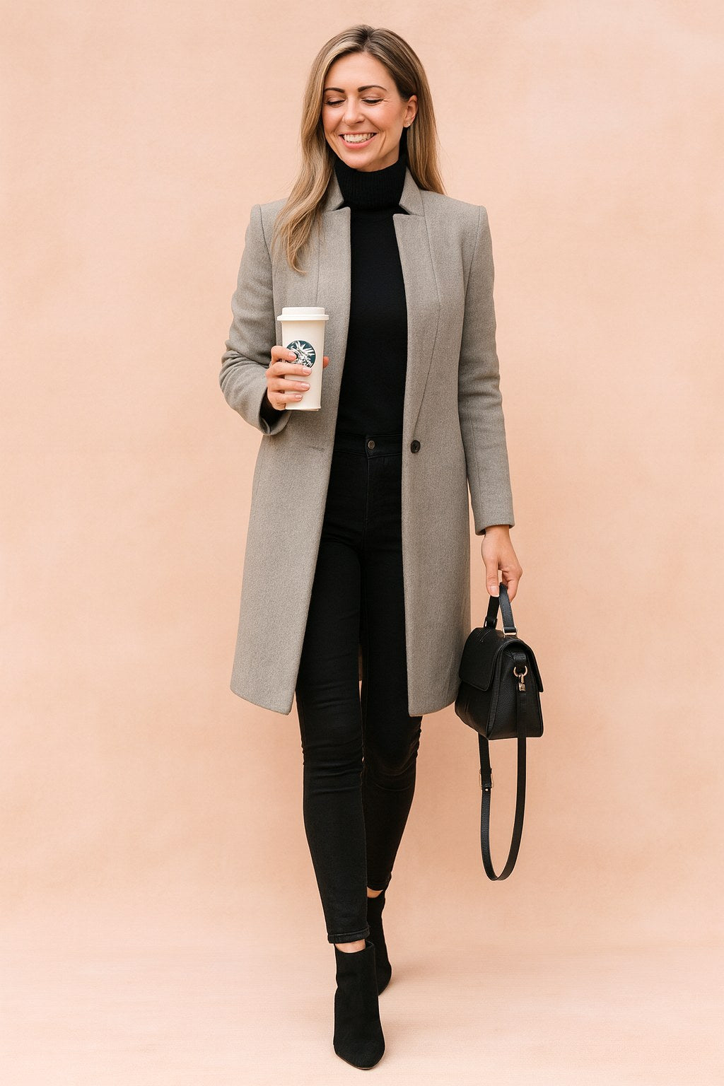 Dominique | Women's Minimalist Fitted Coat, Lightweight Everyday Coat | Bella Blue