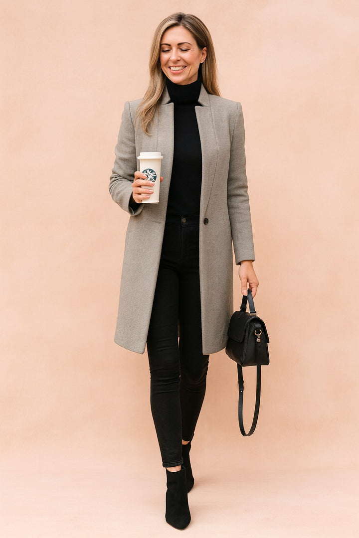 Dominique | Women's Minimalist Fitted Coat, Lightweight Everyday Coat | Bella Blue