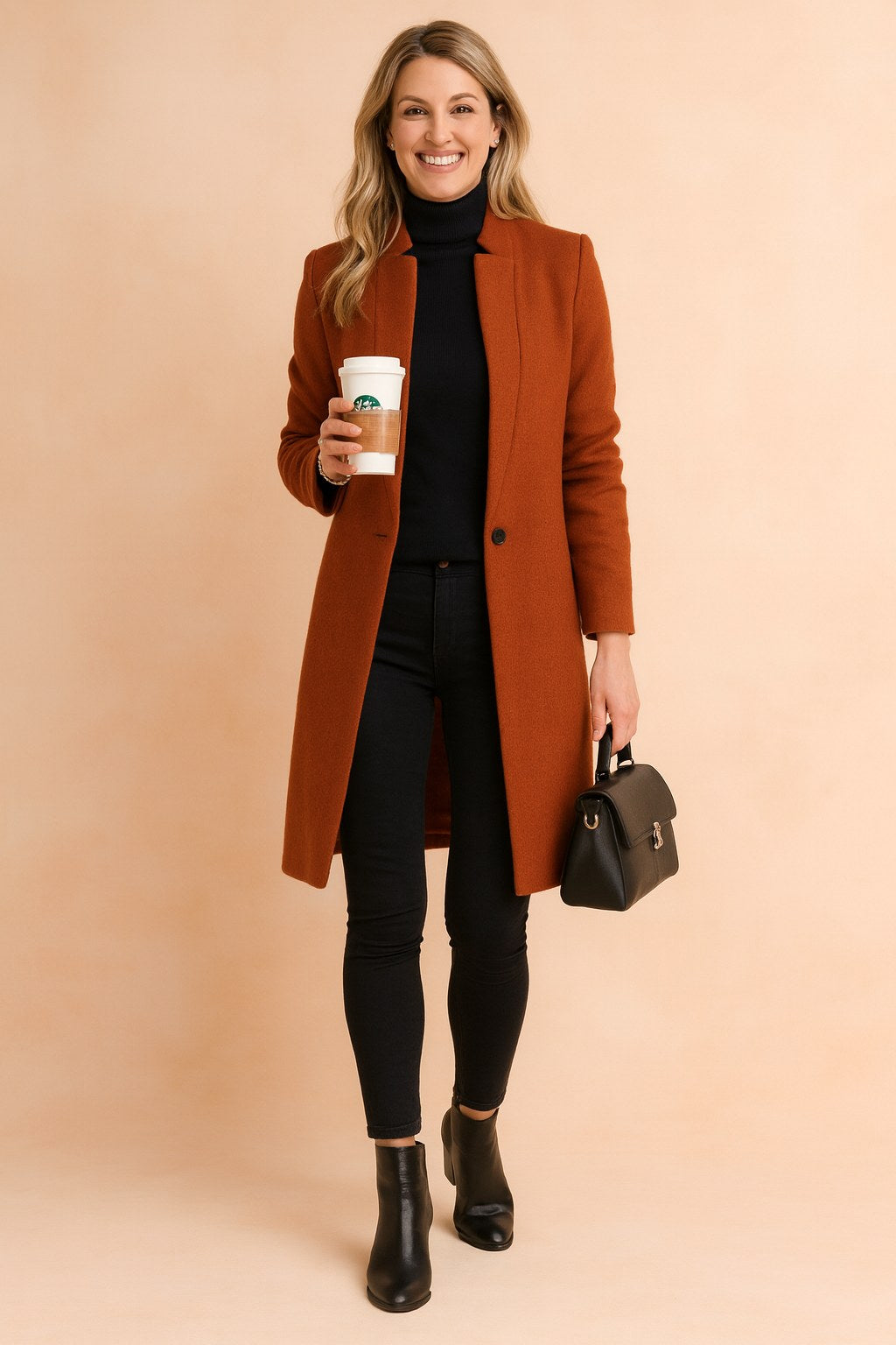 Dominique | Women's Minimalist Fitted Coat, Lightweight Everyday Coat | Bella Blue