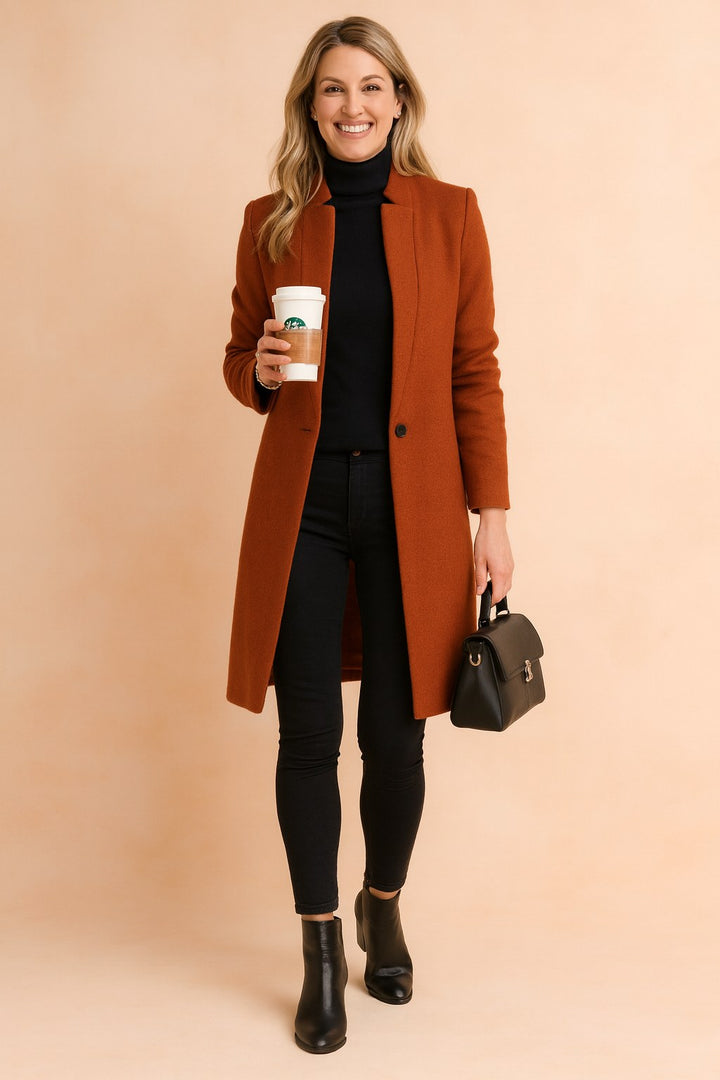 Dominique | Women's Minimalist Fitted Coat, Lightweight Everyday Coat | Bella Blue