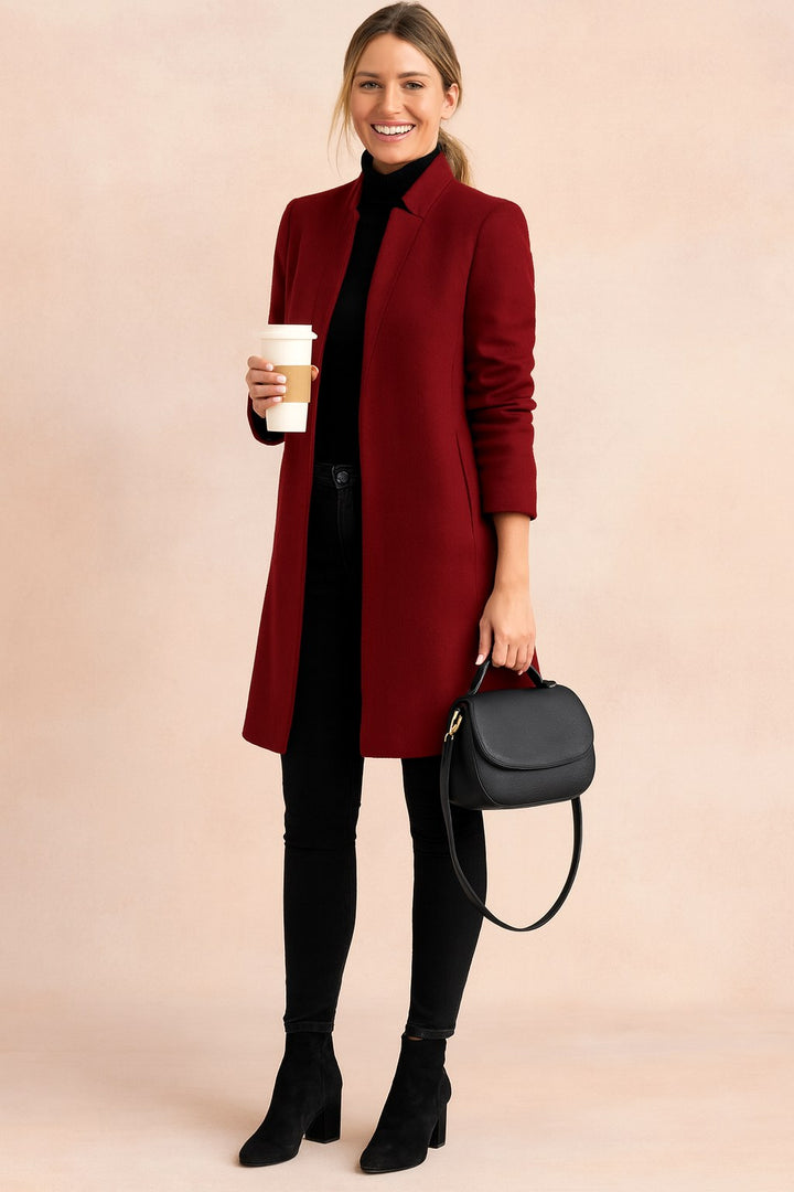 Dominique | Women's Minimalist Fitted Coat, Lightweight Everyday Coat | Bella Blue