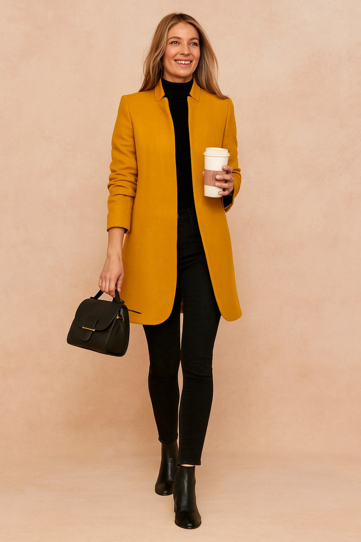 Dominique | Women's Minimalist Fitted Coat, Lightweight Everyday Coat | Bella Blue