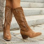Dorothy | Women's Suede Block Heel Ankle Boots, Western Mid-Calf Boots | Bella Blue | Camel