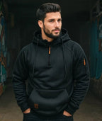Dylan | Men's Half-Zip Hooded Pullover, Kangaroo Pocket Hoodie | Bella Blue | Dark Gray