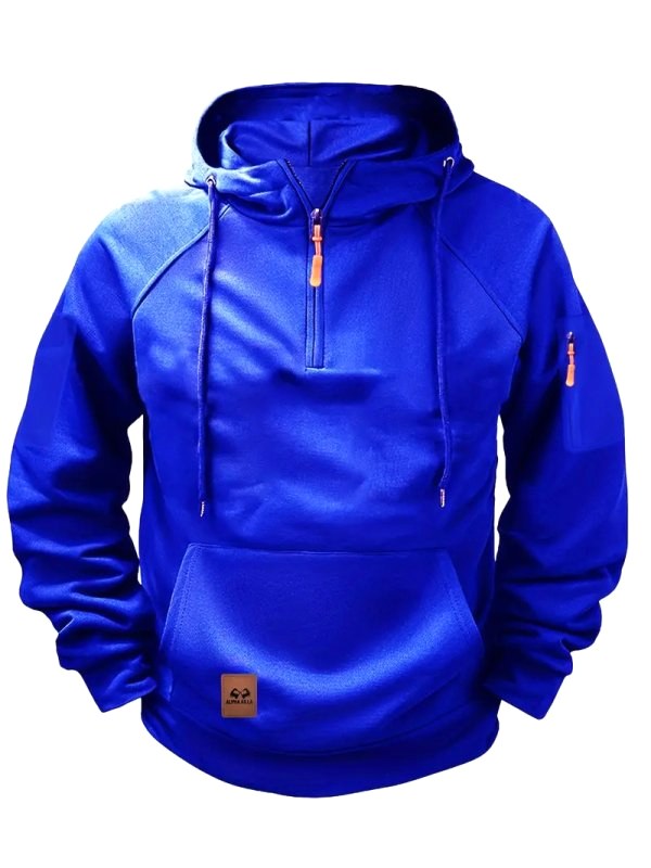 Dylan | Men's Half-Zip Hooded Pullover, Kangaroo Pocket Hoodie | Bella Blue
