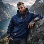 Dylan | Men's Half-Zip Hooded Pullover, Kangaroo Pocket Hoodie | Bella Blue | Black