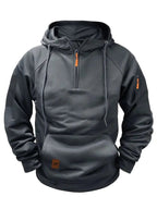 Dylan | Men's Half-Zip Hooded Pullover, Kangaroo Pocket Hoodie | Bella Blue | Red