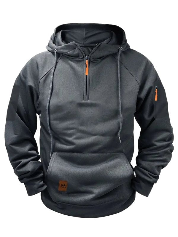 Dylan | Men's Half-Zip Hooded Pullover, Kangaroo Pocket Hoodie | Bella Blue | Red