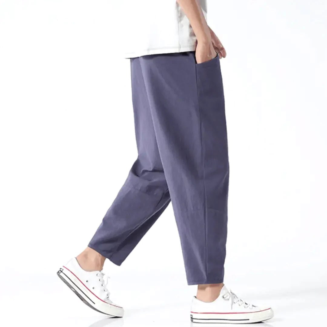 Dylan | Men's Tapered Drawstring Trousers, Relaxed Fit Trousers | Bella Blue
