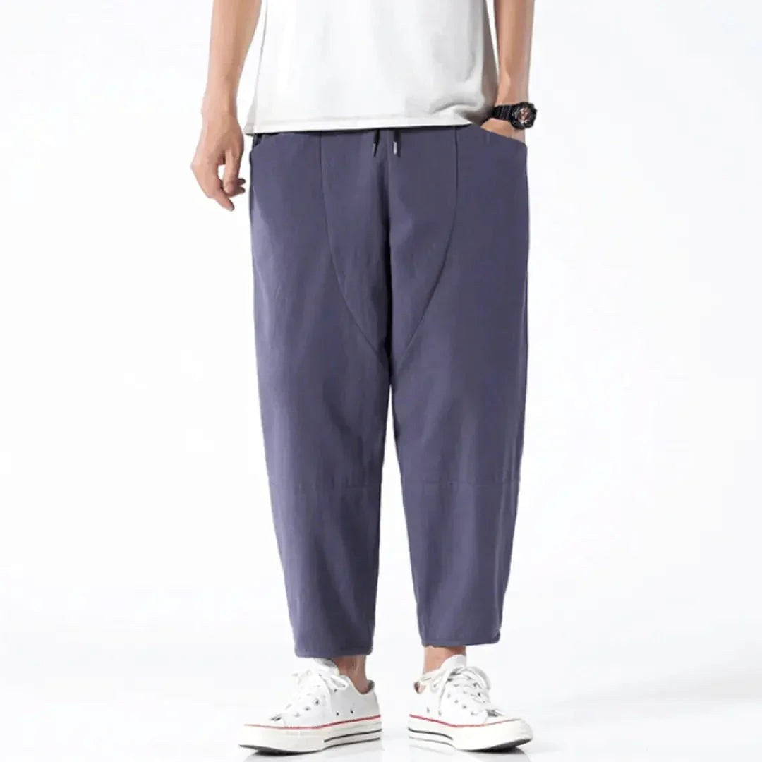 Dylan | Men's Tapered Drawstring Trousers, Relaxed Fit Trousers | Bella Blue