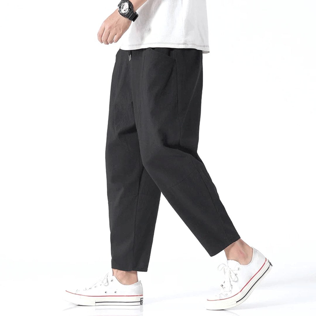 Dylan | Men's Tapered Drawstring Trousers, Relaxed Fit Trousers | Bella Blue