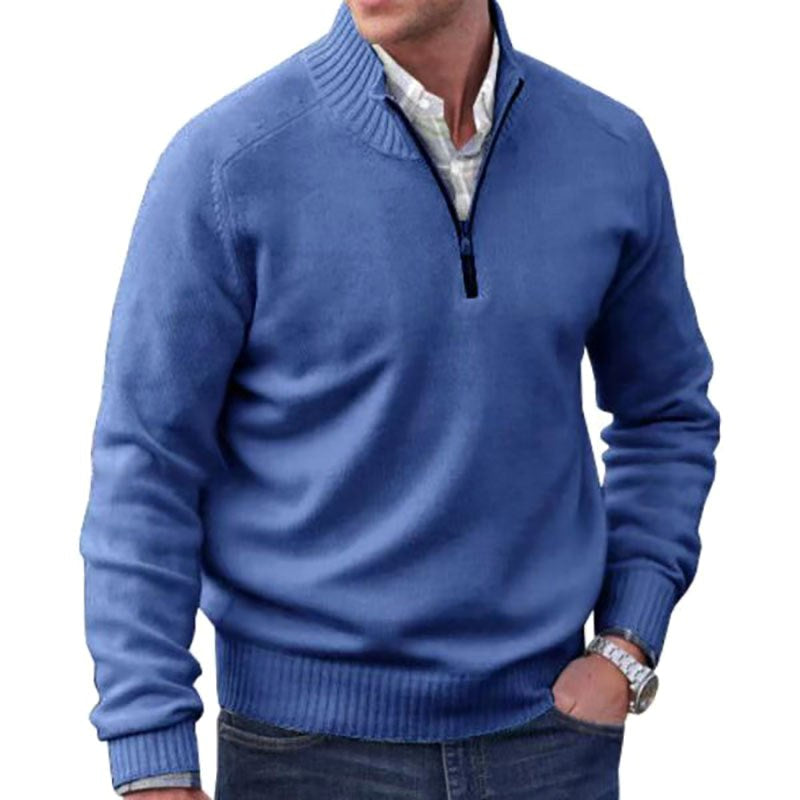 Eberhard | Men's Italian Jumper with Zip, Elegant Knit Jumper | Bella Blue | Purple