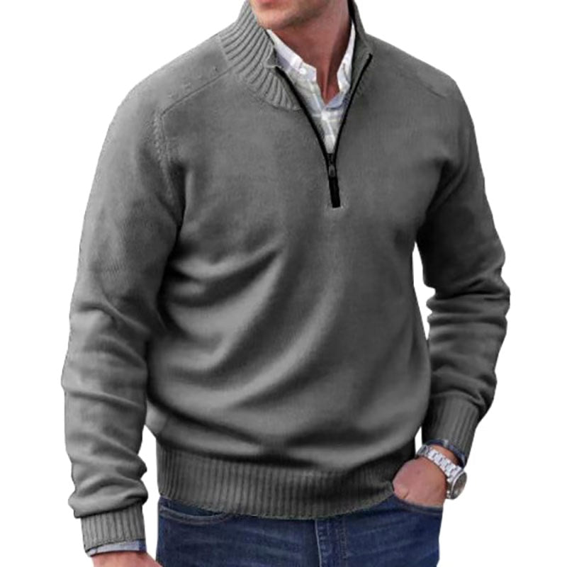 Eberhard | Men's Italian Jumper with Zip, Elegant Knit Jumper | Bella Blue | Purple